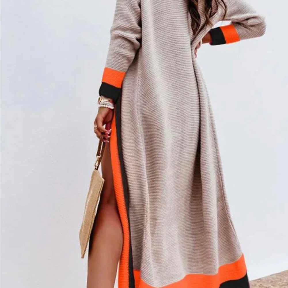 #14 Cersei Colour Block Longline Knitted Open Cardigan-Orange - LAST ONE - Picture 6 of 8